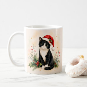 Smoking-Weihnachtskatze in Santa-Mütze Kaffeetasse