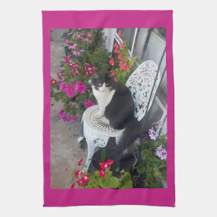 Smokingjacke Katze Marone Dunkelrosa Katzen und Bl Geschirrtuch
