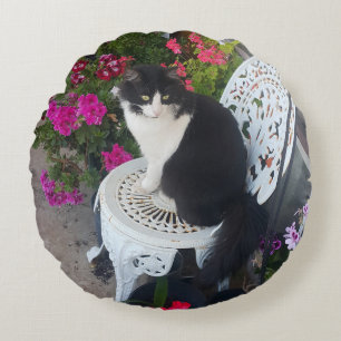 Smokingjacke Katze Marone Dunkles Rosa Katzen und Rundes Kissen