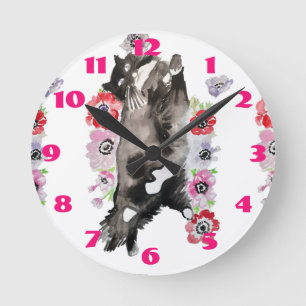 Smokingkatze Katzen Kunst Tier Kinder Rosa Runde Wanduhr