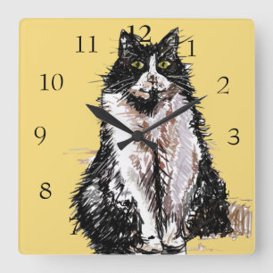Smokingkatze Katzen Kunst Tier Kinderzimmer Raum Quadratische Wanduhr