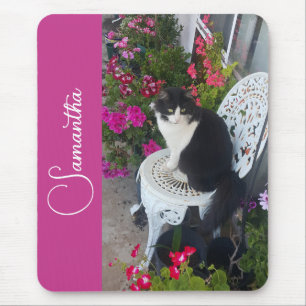 Smokingkatze Katzen und Blumen Mädchen Name Dunkel Mousepad
