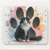 Smokingkatze mit Wasserfarbe-Pfotenabdruck-Design Mousepad (Vorne)
