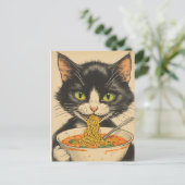 SMOKINGKATZE RAMEN NUDELN POSTKARTE (Stehend Vorderseite)
