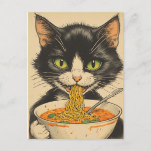 SMOKINGKATZE RAMEN NUDELN POSTKARTE