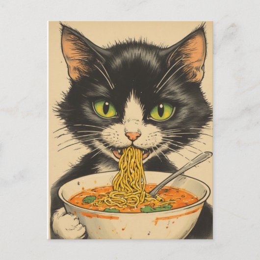 SMOKINGKATZE RAMEN NUDELN POSTKARTE (Vorderseite)