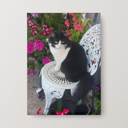 Smokingkatze Süß mit hübschen Blumen Schwarze Katz Button (Vorderseite)