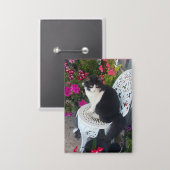 Smokingkatze Süß mit hübschen Blumen Schwarze Katz Button (Vorderseite/Rückseite)
