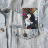 Smokingkatze Süß mit hübschen Blumen Schwarze Katz Button (Insitu)