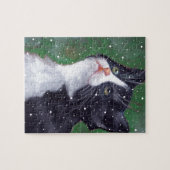 Smokings-Katze, die oben den Schneeflocken, malend Puzzle (Horizontal)
