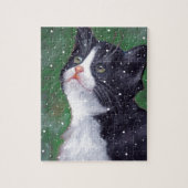Smokings-Katze, die oben den Schneeflocken, malend Puzzle (Vertikal)