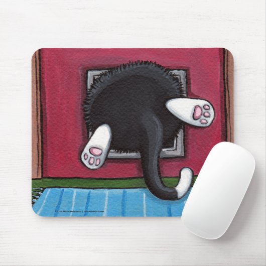 Smokings-Katze fest in einer Katzen-Klappe - Mousepad (Mit Mouse)