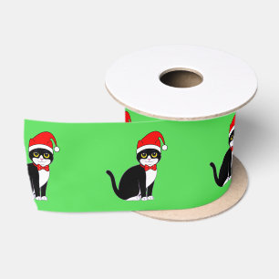 Smokings-Katze in Bowtie: an Weihnachten 3" Satinband