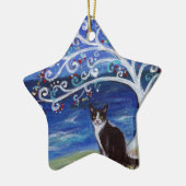 Smokings-Katze u. Baum des Lebens Keramik Ornament (Links)