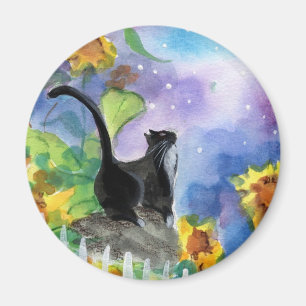 Smokings-Katzen-Mond in den Sonnenblumen Magnet