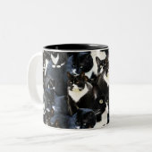 Smokings-Katzen-verrückte Collage Zweifarbige Tasse (Vorderseite Links)