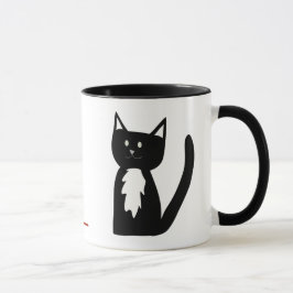 Smokings-Schwarzweiss-Katze und Ball des Garns Tasse