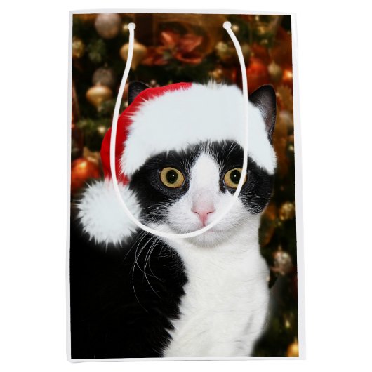 Smokingskatze Weihnachten Mittlere Geschenktüte (Vorderseite)