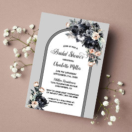 Smoky Black Floral Arch Brautparty Einladung