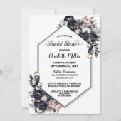 Smoky Black Floral Geometric Brautparty Einladung (Vorderseite)
