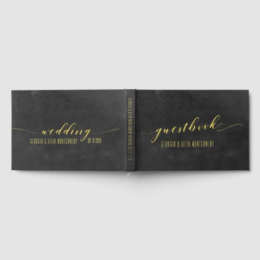 Smoky Black & Gold Elegante Hochzeit Gästebuch (Voll)
