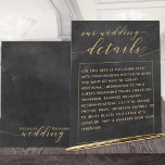 Smoky Black Gold Elegante Hochzeitsdetails Einschl<br><div class="desc">Ein elegantes und raffiniertes Schwarz-Gold-Hochzeitszettel mit Details Umzäunung,  um die Gäste über zusätzliche Informationen zu beraten,  die nicht auf Ihrer Einladung. Dies ist ein dünnes Blatt mit beeindruckender Farbwiedergabe und erleichtert das Hinzufügen von Einladungen zu Ihrem Einladungs-Briefumschlag,  wenn Sie RSVP-Karten einbinden.</div>
