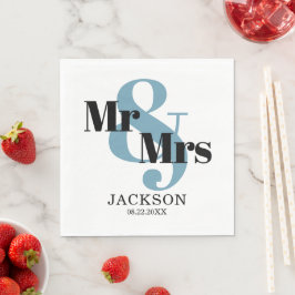 Smoky Blue and Black Mr & Mrs Wedding Serviette