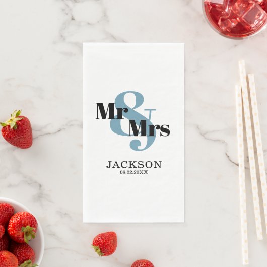 Smoky Blue and Black Mr & Mrs Wedding Serviette (Beispiel)