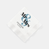Smoky Blue and Black Mr & Mrs Wedding Serviette (Ecke)
