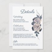 Smoky Blue & Blush Boho Rose Einladung Hochzeit (Rückseite)