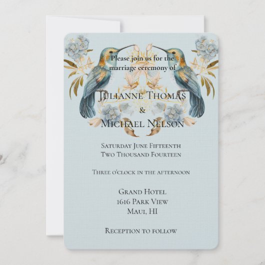 Smoky Blue Hummingbird Hydrangea Blume Hochzeit Einladung (Vorderseite)