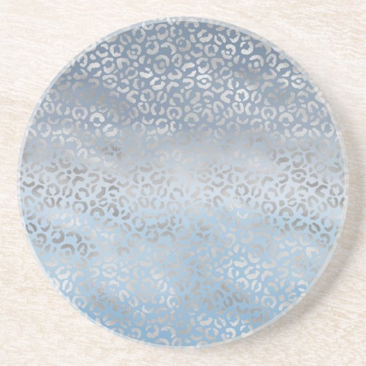 Smoky Blue White Ombre Silver Glam Leopard Print Getränkeuntersetzer (Vorne)