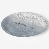 Smoky Blue White Ombre Silver Glam Leopard Print Pappteller (Schrägansicht)