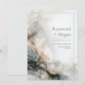 Smoky Charcoal Gilded Fluid Marble Wedding Einladung (Vorne/Hinten)