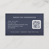Smoky Dark Blue Brush Strokes Modern Brush QR Code Visitenkarte (Rückseite)