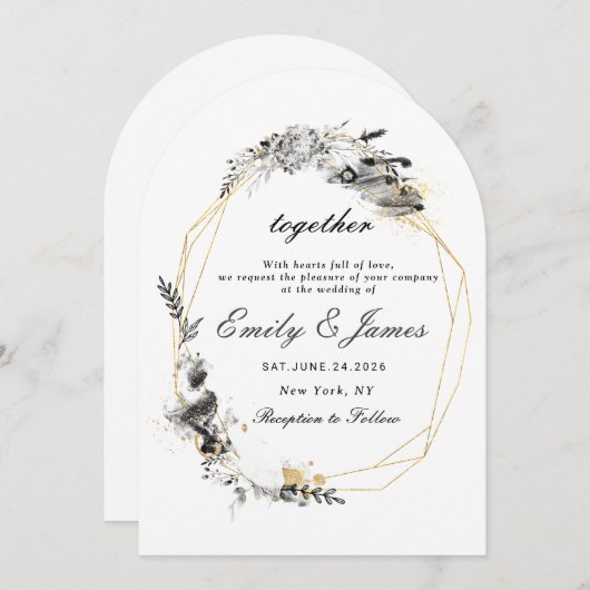 Smoky Frame Gold schick Hochzeit Einladung (Vorne/Hinten)