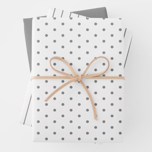 Smoky, graue Polka Dot und gestreift und fest Geschenkpapier Set (Beispiel)