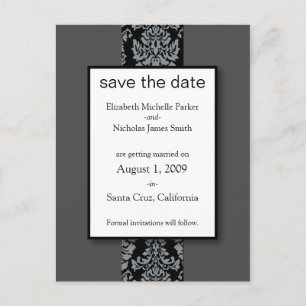 Smoky Gray Baroque Damask Save the Date Postkarte