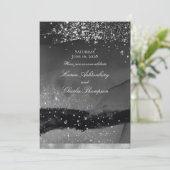 Smoky Gray Black & Sparkling Silver Modern Wedding Einladung (Stehend Vorderseite)