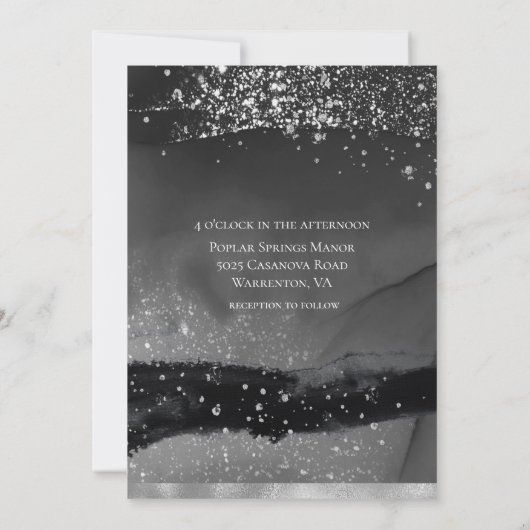 Smoky Gray Black & Sparkling Silver Modern Wedding Einladung (Rückseite)