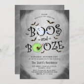 Smoky Gray Boos & Booze Halloween-Party Einladung (Vorne/Hinten)