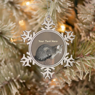Smoky Gray Tabby Cat Schneeflocken Zinn-Ornament
