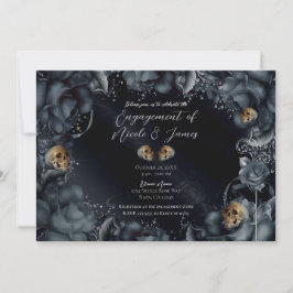 Smoky Grey Blue Rose & Skulls Engagement Party Einladung