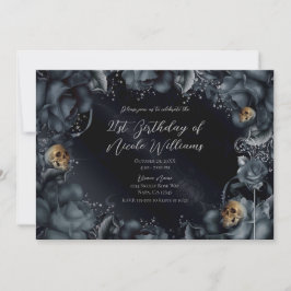 Smoky Grey Blue Rose Skulls Geburtstagsparty Einladung