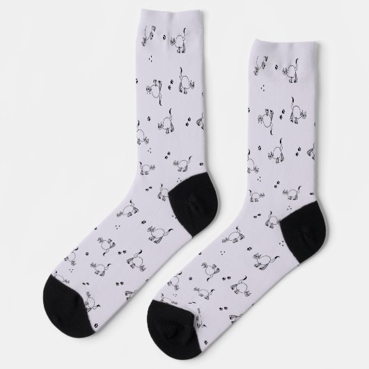 Smoky Lavender Cat Line Art Pattern Socks Socken (Linkes Detail)