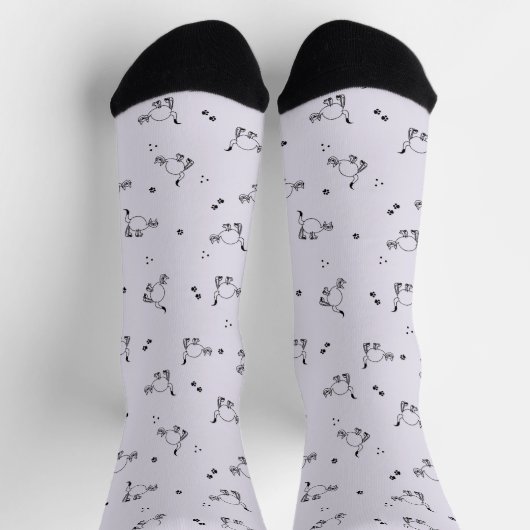 Smoky Lavender Cat Line Art Pattern Socks Socken (Oben)
