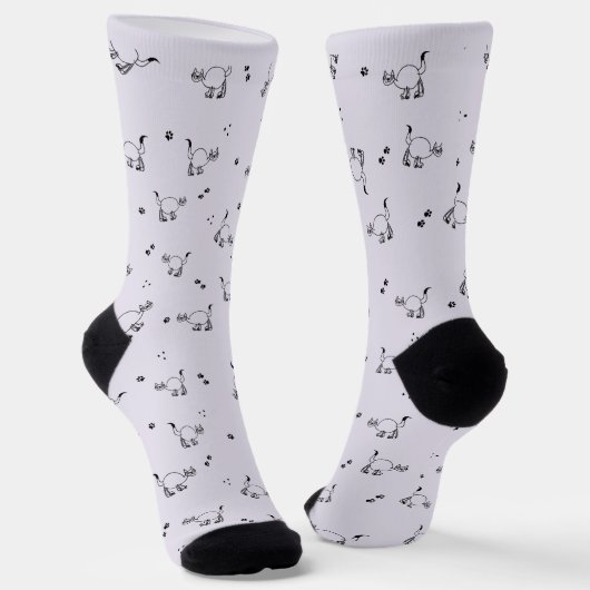 Smoky Lavender Cat Line Art Pattern Socks Socken (Gewinkelt)