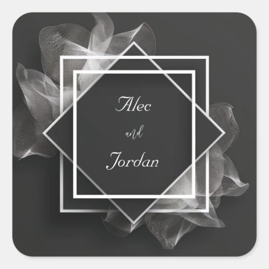 Smoky Mesh Layers Elegant Black Wedding Quadratischer Aufkleber (Vorderseite)