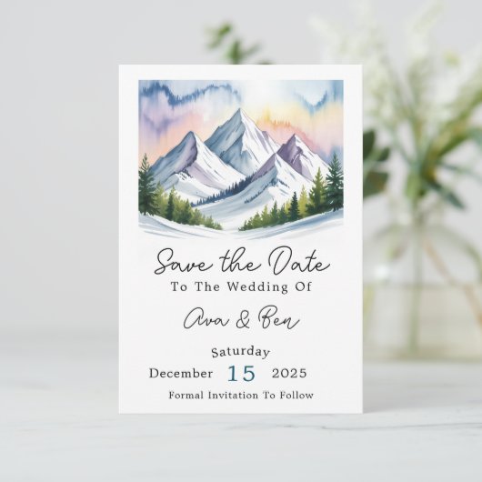 Smoky Mountains Winter Wedding Save The Date (Stehend Vorderseite)
