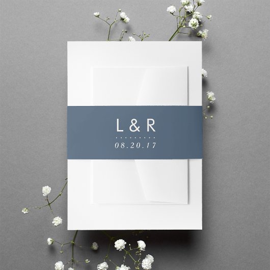 Smoky Navy Blue und ElfenbeinWedding Monogram Einladungsbanderole